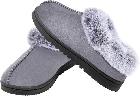 UBXRIN Womens Fuzzy Memory Foam Slippers Boots Cozy Faux Fur House Shoes Indoor Outdoor Rubber Sole Anti-Skid in Saudi Arabia