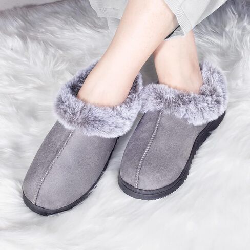 UBXRIN Womens Fuzzy Memory Foam Slippers Boots Cozy Faux Fur House Shoes Indoor Outdoor Rubber Sole Anti-Skid in Saudi Arabia
