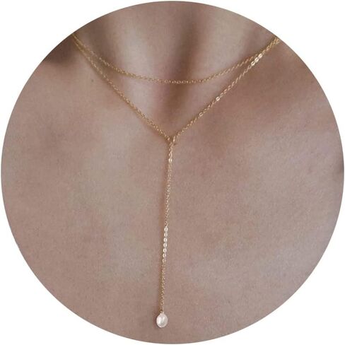 NECOCY القلائد الطويلة للنساء، 14K مطلية بالذهب تشيكوسلوفاكيا اللؤلؤ دائرة شريط قلادة Y على شكل الوهق قلادة الذهب قطرة قلادة قلادة ذهبية بسيطة للنساء الفتيات هدية in Kuwait