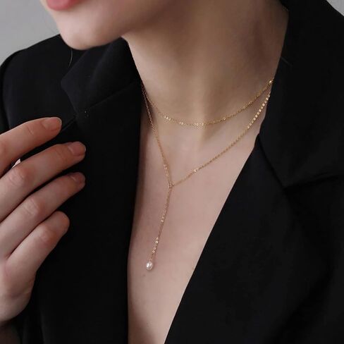 NECOCY القلائد الطويلة للنساء، 14K مطلية بالذهب تشيكوسلوفاكيا اللؤلؤ دائرة شريط قلادة Y على شكل الوهق قلادة الذهب قطرة قلادة قلادة ذهبية بسيطة للنساء الفتيات هدية in Kuwait