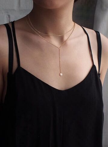 NECOCY القلائد الطويلة للنساء، 14K مطلية بالذهب تشيكوسلوفاكيا اللؤلؤ دائرة شريط قلادة Y على شكل الوهق قلادة الذهب قطرة قلادة قلادة ذهبية بسيطة للنساء الفتيات هدية in Kuwait