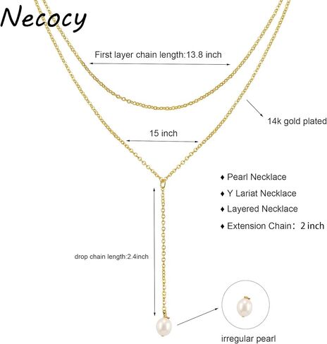 NECOCY القلائد الطويلة للنساء، 14K مطلية بالذهب تشيكوسلوفاكيا اللؤلؤ دائرة شريط قلادة Y على شكل الوهق قلادة الذهب قطرة قلادة قلادة ذهبية بسيطة للنساء الفتيات هدية in Kuwait