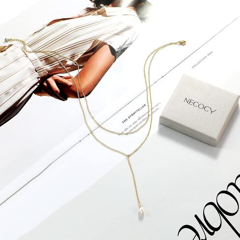 NECOCY القلائد الطويلة للنساء، 14K مطلية بالذهب تشيكوسلوفاكيا اللؤلؤ دائرة شريط قلادة Y على شكل الوهق قلادة الذهب قطرة قلادة قلادة ذهبية بسيطة للنساء الفتيات هدية in Kuwait