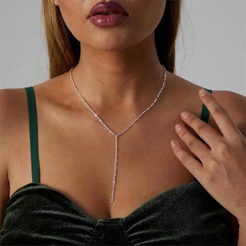 VIROMY Dainty Y قلادة للنساء العصرية الوهق قلادة ذهبية طويلة 14k مطلية بالذهب جولة تشيكوسلوفاكيا قطرة بسيطة اليدوية صغيرة مسطحة قطرة الماء الدانتيل الشفاه سلسلة Y على شكل سلسلة قلادة النساء الفتيات المجوهرات هدية in Kuwait