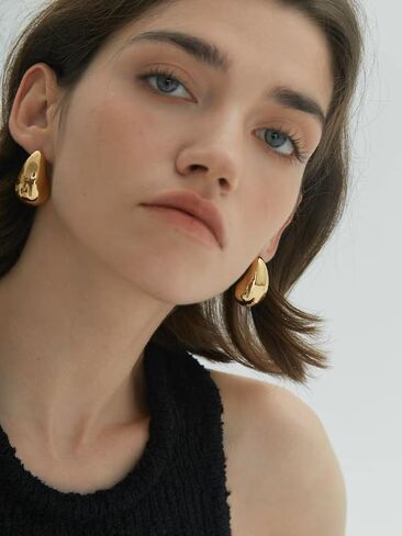 Chunky Stud Half Hoop Earrings for Women Stud Half Open Earrings Filled Simple Hypoallergenic Jewelry Gold & Silver (Large) in Kuwait