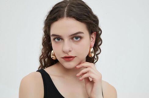 Chunky Stud Half Hoop Earrings for Women Stud Half Open Earrings Filled Simple Hypoallergenic Jewelry Gold & Silver (Large) in Kuwait