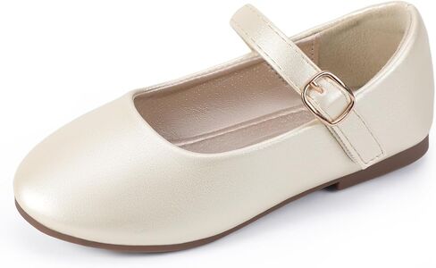 PANDANINJIA Girls Dress Shoes Flower Girl Ballet Pearl Flats Adela Wedding Party School for Toddler Little Kid in Kuwait