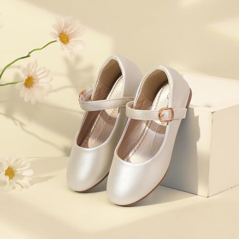 PANDANINJIA Girls Dress Shoes Flower Girl Ballet Pearl Flats Adela Wedding Party School for Toddler Little Kid in Kuwait