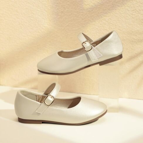 PANDANINJIA Girls Dress Shoes Flower Girl Ballet Pearl Flats Adela Wedding Party School for Toddler Little Kid in Kuwait