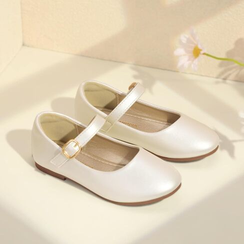 PANDANINJIA Girls Dress Shoes Flower Girl Ballet Pearl Flats Adela Wedding Party School for Toddler Little Kid in Kuwait