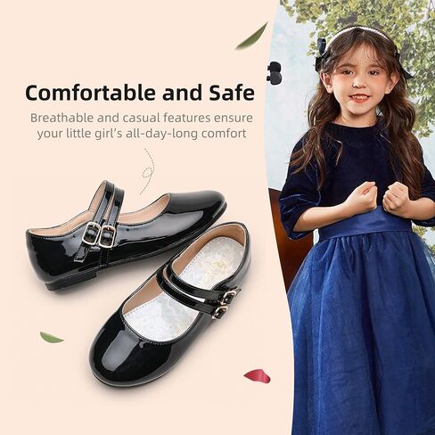 Parrosoo Girls Dress Shoes Mary Jane Shoes Princess Wedding Ballet Flats Toddler Girl School Shoes for Little Big Kids in Saudi Arabia