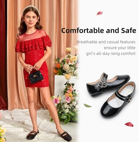 Parrosoo Girls Dress Shoes Mary Jane Shoes Princess Wedding Ballet Flats Toddler Girl School Shoes for Little Big Kids in Saudi Arabia