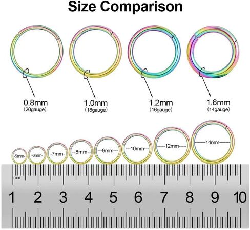 حلقات الأنف، 316L حلقات الأنف المفصلية من الفولاذ الجراحي 20 جرام 18 جرام 16 جرام 14 جرام حلقة الحاجز الحلزوني الغضروف هوب حلق ثقب الجسم مجوهرات قطر 5 مم - 14 مم، ذهبي، ذهبي وردي، فضي، أسود، قوس قزح in Kuwait