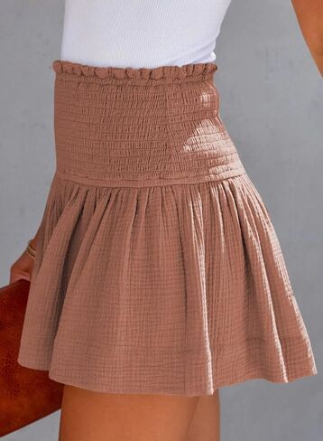 شورت نسائي من Bysan مصنوع من القطن عالي المرونة وخصر مطوي وكشكش لطيف، شورت شاطئ كاجوال واسع S-XL in Kuwait