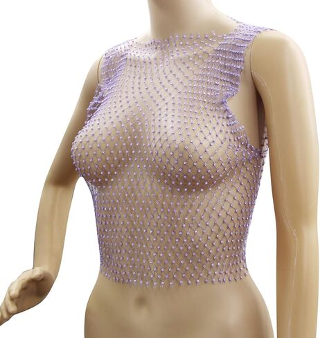 Women Sexy Mesh Tank Tops Diamond Hollow Out See Through Crop Tops for Festival Club Rave Outfit in Kuwait