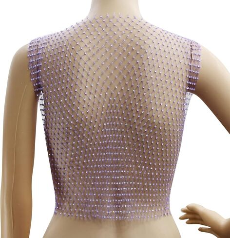 Women Sexy Mesh Tank Tops Diamond Hollow Out See Through Crop Tops for Festival Club Rave Outfit in Kuwait