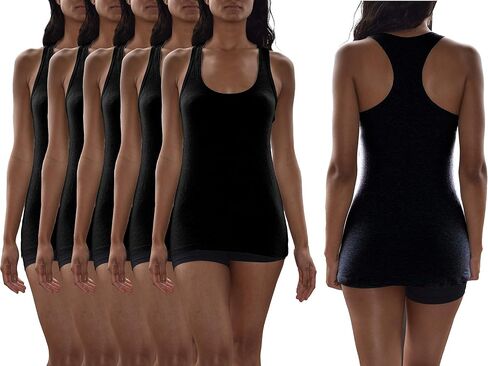 Sexy Basics Women's 5 Pack Racerback PowerFlex Tank Tops/Cotton -Spandex Stretch Color Tank Tops in Kuwait