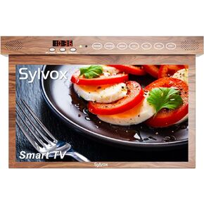 SYLVOX 15.6" Flip Down Smart TV Under Cabinet TV Supports 360 Degree Rotation WiFi & Wireless Connection, Storage Design for Kitchen Bedroom RV Yacht (Wood Grain Color)