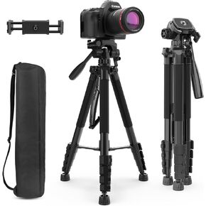 Aureday 74’’ Camera Tripod with Travel Bag,Cell Phone Tripod with Wireless Remote and Phone Holder, Compatible with DSLR Cameras,Cell Phones,Projector,Webcam,Spotting Scopes(Black)