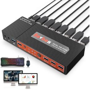 KVM Switch DisplayPort - HDMI KVM Switches 2 Port Dual Monitor Extended Display, 4K@60Hz 4:4:4 KVM Switch 2 Monitors 2 Computers with 3 USB 3.0 Hub, Audio, Hotkey & Button Switching in Kuwait