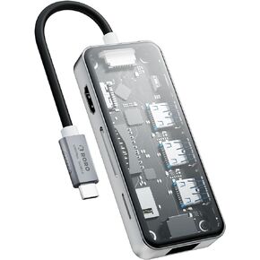 RORO USB-C Hub (8-in-1), with 100W PD3.0 Charge, 4K 60Hz 2K 144Hz HDMI 2.0, 3 x 5Gbps USB A 3.0 Ports, 1000Mbps / 1Gbps Ethernet Port, MicroSD TF and SD Card Reader, Dock for MacBook Laptop iPad