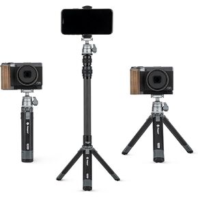 حامل ثلاثي للكاميرا صغير من Fotopro مع ألياف الكربون 3 أقسام في المنتصف Cloum 360 درجة حامل ثلاثي صغير محمول قابل للتمديد لسطح المكتب لنيكون Canon Sony iPhone Video أقصى ارتفاع 35 بوصة، تحميل يصل إلى 3 كجم 6.61 رطل