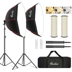 طقم إضاءة سوفت بوكس ​​من Shirtal، طقم إضاءة التصوير الفوتوغرافي Softbox مقاس 37 بوصة مع 110 وات 2700-6500 ك 11000 لوكس مصباح منشوري LED قابل للتعتيم وجهاز تحكم عن بعد، أضواء صندوق ناعمة لاستوديو الصور لتسجيل الفيديو in Kuwait