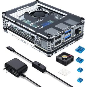 Miuzei Raspberry Pi 4 Case with Fan Cooling Pi 4B Case with 5V 3A Power Supply, 4 pcs Aluminum Heatsinks Support Pi 4 Model B 8gb/4gb (No Raspberry Pi Board)