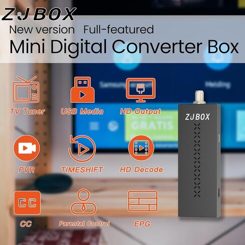 صندوق محول رقمي صغير ZJBOX للتلفزيون، صندوق موالف تلفزيون 1080 بكسل مع مخرج HDMI، موالف ATSC مخفي خلف التلفزيون، يتضمن كابلات HDMI و3RCA. كامل المواصفات، تسجيل وتشغيل برامج التلفزيون، مشغل وسائط USB in Kuwait