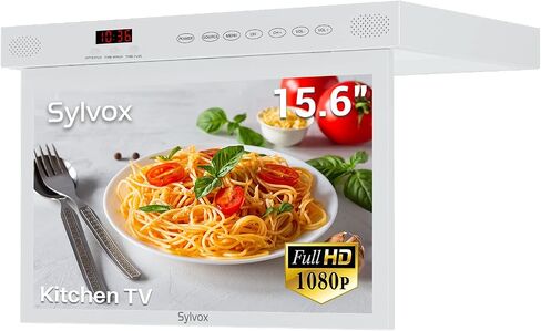SYLVOX 15.6" Under Cabinet Smart TV – 360° Rotation, 90° Flip-Down Screen, Wireless Connectivity, Space-Saving Design for Kitchen, Bedroom, or RV. (Pure White) in Kuwait