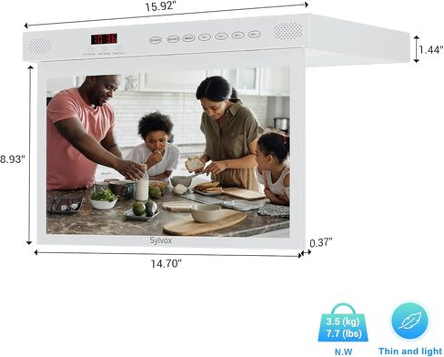 SYLVOX 15.6" Under Cabinet Smart TV – 360° Rotation, 90° Flip-Down Screen, Wireless Connectivity, Space-Saving Design for Kitchen, Bedroom, or RV. (Pure White) in Kuwait