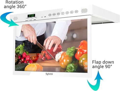 SYLVOX 15.6" Under Cabinet Smart TV – 360° Rotation, 90° Flip-Down Screen, Wireless Connectivity, Space-Saving Design for Kitchen, Bedroom, or RV. (Pure White) in Kuwait