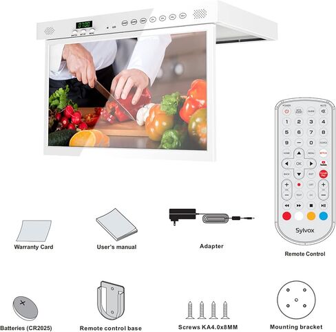 SYLVOX 15.6" Under Cabinet Smart TV – 360° Rotation, 90° Flip-Down Screen, Wireless Connectivity, Space-Saving Design for Kitchen, Bedroom, or RV. (Pure White) in Kuwait