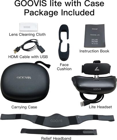 جوفيز نظارة لايت مع حافظة - سماعات راس ثلاثية الابعاد HD بشاشة OLED، عدسة مدمجة قابلة للتعديل لطول النظر وقصر النظر متوافقة مع الكمبيوتر والجوال وجهاز فك التشفير والطائرات بدون طيار in Kuwait