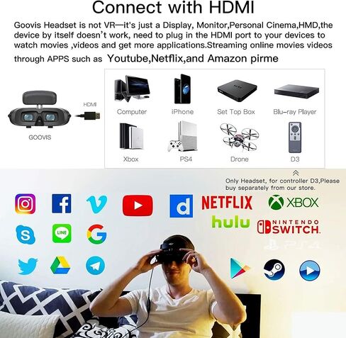 جوفيز نظارة لايت مع حافظة - سماعات راس ثلاثية الابعاد HD بشاشة OLED، عدسة مدمجة قابلة للتعديل لطول النظر وقصر النظر متوافقة مع الكمبيوتر والجوال وجهاز فك التشفير والطائرات بدون طيار in Kuwait