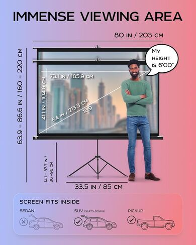 Projector Screen with Stand 120 inch - Indoor and Outdoor Projection Screen for Movie or Office Presentation - 4:3 HD Premium Wrinkle-Free Tripod Screen in Saudi Arabia