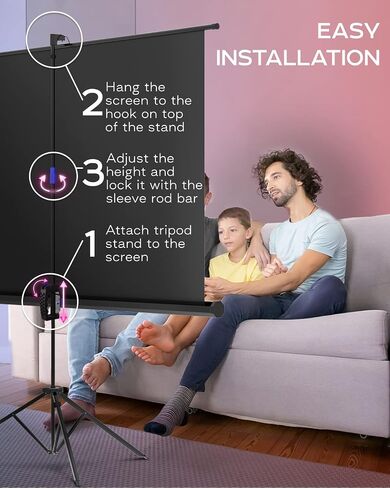 Projector Screen with Stand 120 inch - Indoor and Outdoor Projection Screen for Movie or Office Presentation - 4:3 HD Premium Wrinkle-Free Tripod Screen in Saudi Arabia