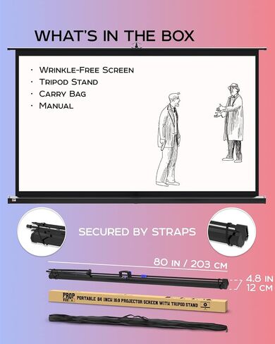 Projector Screen with Stand 120 inch - Indoor and Outdoor Projection Screen for Movie or Office Presentation - 4:3 HD Premium Wrinkle-Free Tripod Screen in Saudi Arabia