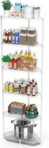 وحدة رفوف سلكية زاوية من 6 طبقات NSF، مقاس 20 × 20 × 72 بوصة بسعة 600 رطل، رف تخزين معدني قابل للتعديل للخدمة الشاقة مع أقدام تسوية وبطانات أرفف للحمام والمطبخ المكتبي والمزيد - أبيض in Kuwait