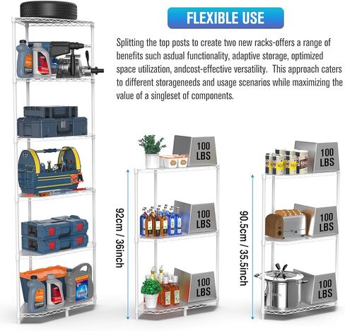 وحدة رفوف سلكية زاوية من 6 طبقات NSF، مقاس 20 × 20 × 72 بوصة بسعة 600 رطل، رف تخزين معدني قابل للتعديل للخدمة الشاقة مع أقدام تسوية وبطانات أرفف للحمام والمطبخ المكتبي والمزيد - أبيض in Kuwait