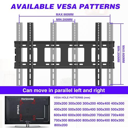 ASMXQY Heavy Duty Fixed TV Wall Mount for Most 50-120 "TVs, VESA up to 900x600mm, 65 70 75 80 85 90 95 100 110 Inch Low Profile TV Wall Mount Bracket,Large TV Mount in Kuwait
