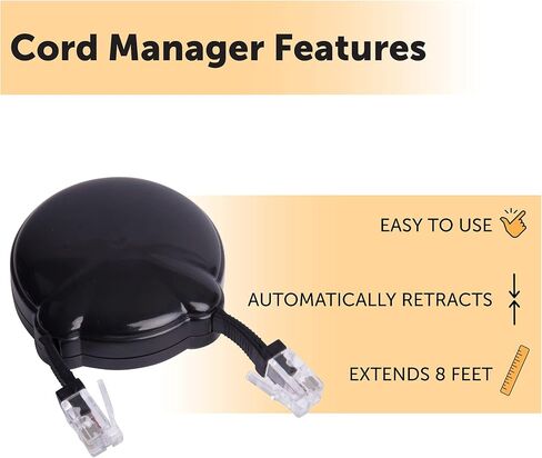 Softalk Cord Manager Retractable Phone Cord Detangler Cable for Landlines and Office Telephones, Black, 8 ft in Kuwait