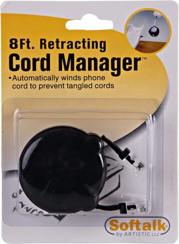 Softalk Cord Manager Retractable Phone Cord Detangler Cable for Landlines and Office Telephones, Black, 8 ft in Kuwait