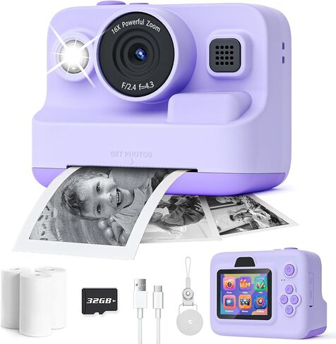Instant Print Camera for Kids,2.4 Inch Screen Kids Instant Cameras, Christmas Birthday Gifts for Girls Age 3-12, Portable Toddler Toy for 3 4 5 6 7 8 9 10 Year Old Girls Boys Purple | Christmas Birthday Gifts for Girls Age 3-12, Portable Toddler Toy for 3 in Saudi Arabia