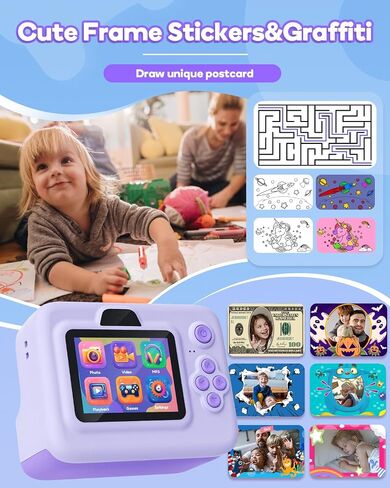Instant Print Camera for Kids,2.4 Inch Screen Kids Instant Cameras, Christmas Birthday Gifts for Girls Age 3-12, Portable Toddler Toy for 3 4 5 6 7 8 9 10 Year Old Girls Boys Purple | Christmas Birthday Gifts for Girls Age 3-12, Portable Toddler Toy for 3 in Saudi Arabia