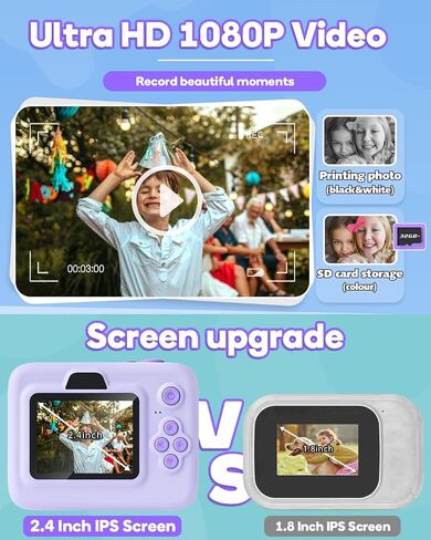 Instant Print Camera for Kids,2.4 Inch Screen Kids Instant Cameras, Christmas Birthday Gifts for Girls Age 3-12, Portable Toddler Toy for 3 4 5 6 7 8 9 10 Year Old Girls Boys Purple | Christmas Birthday Gifts for Girls Age 3-12, Portable Toddler Toy for 3 in Saudi Arabia