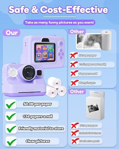 Instant Print Camera for Kids,2.4 Inch Screen Kids Instant Cameras, Christmas Birthday Gifts for Girls Age 3-12, Portable Toddler Toy for 3 4 5 6 7 8 9 10 Year Old Girls Boys Purple | Christmas Birthday Gifts for Girls Age 3-12, Portable Toddler Toy for 3 in Saudi Arabia