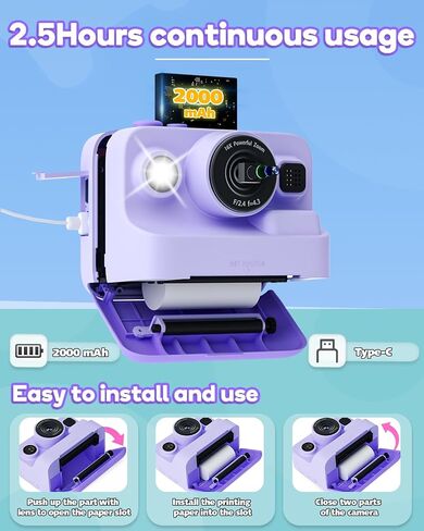 Instant Print Camera for Kids,2.4 Inch Screen Kids Instant Cameras, Christmas Birthday Gifts for Girls Age 3-12, Portable Toddler Toy for 3 4 5 6 7 8 9 10 Year Old Girls Boys Purple | Christmas Birthday Gifts for Girls Age 3-12, Portable Toddler Toy for 3 in Saudi Arabia