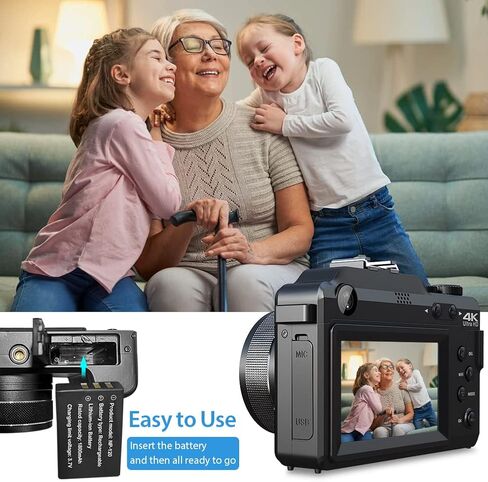 أحدث كاميرا رقمية 4K، كاميرات ضبط تلقائي للصورة بدقة 48 ميجابكسل للتصوير الفوتوغرافي، وكاميرا فيديو مع تقريب رقمي 18X وكاميرا مضادة للاهتزاز وكاميرا تسجيل فيديو واي فاي وكاميرا توجيه وتصوير مع بطاقة 32 جيجابايت in Kuwait