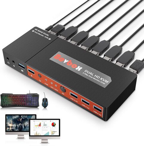 KVM Switch DisplayPort - HDMI KVM Switches 2 Port Dual Monitor Extended Display, 4K@60Hz 4:4:4 KVM Switch 2 Monitors 2 Computers with 3 USB 3.0 Hub, Audio, Hotkey & Button Switching in Kuwait